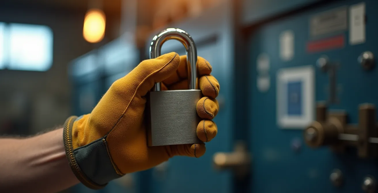 Cadenas haute sécurité avec anse renforcée montrant les marquages de certification